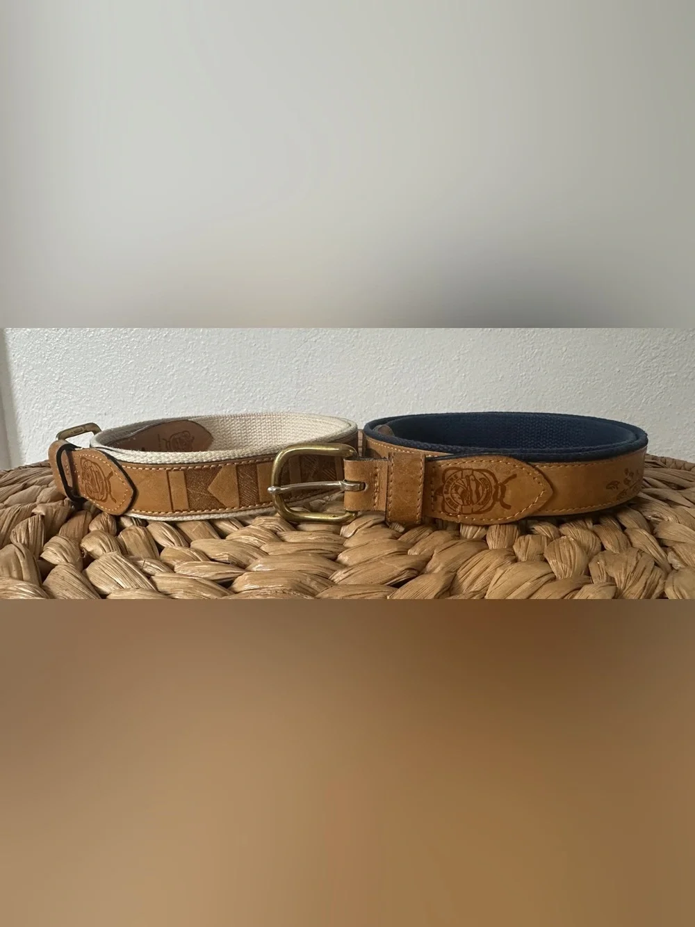 Reef Riders Leather Canvas Webbing Fish Belts Size 40 Pair Vtg Style